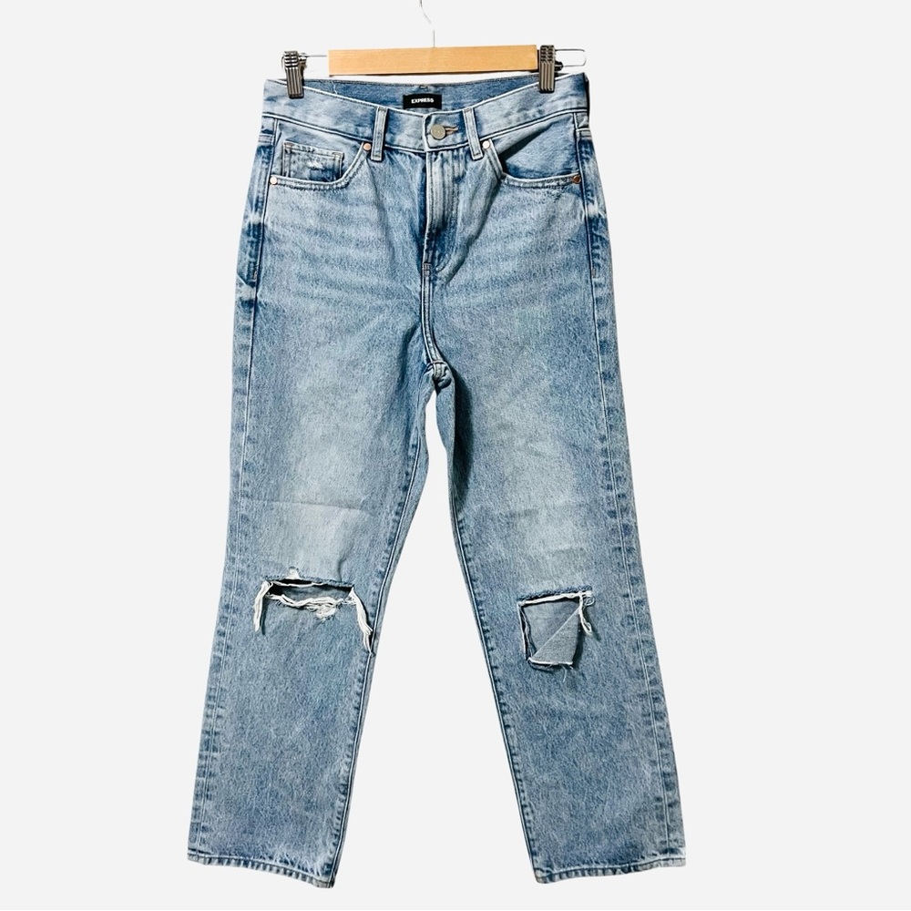 Express Straight Ankle High Rise Ripped Jeans - Picture 3 of 9